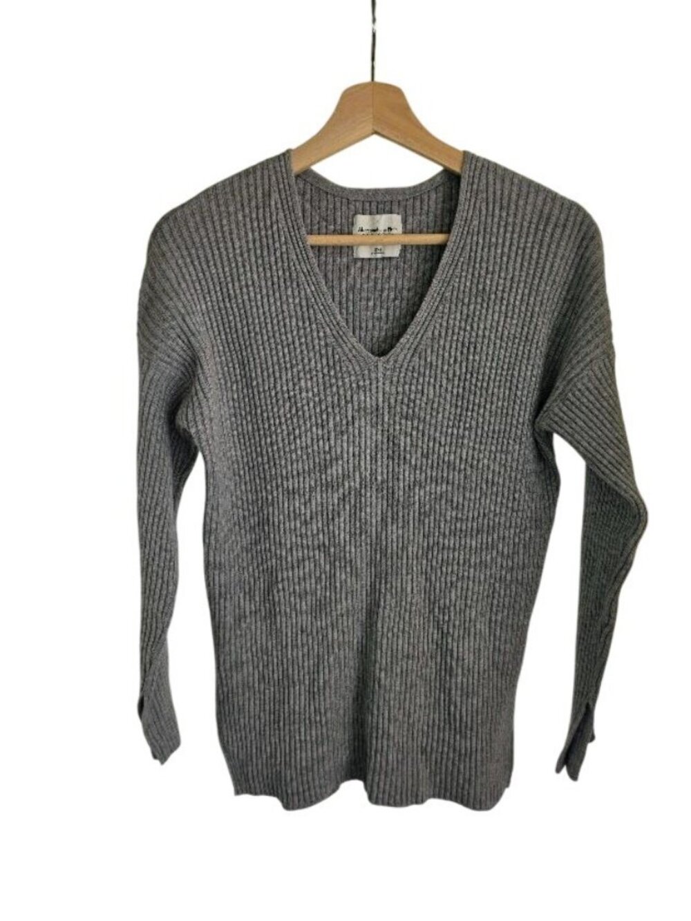 Abercrombie & Fitch Ribbed V Neck Sweater Gray Soft A&F XS Slim Fit